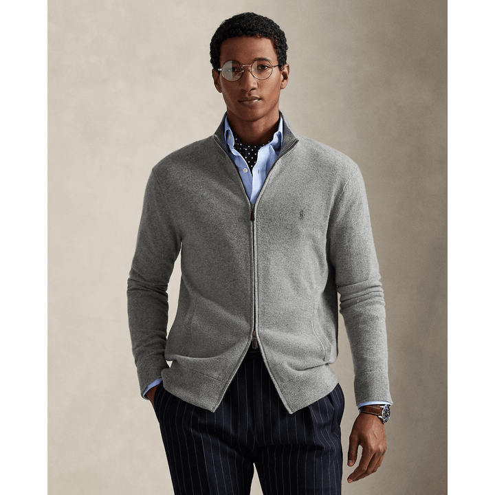 POLO RALPH LAUREN - Pull entièrement zippé en laine Gris faon chiné - Lothaire