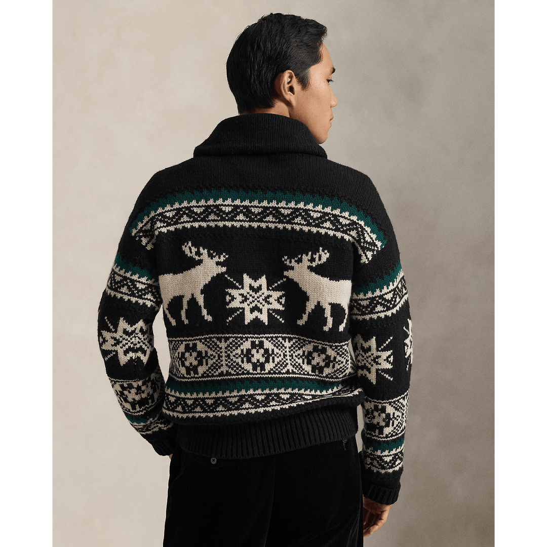 POLO RALPH LAUREN - Pull graphique Élan en laine mélangée Black combo - Lothaire