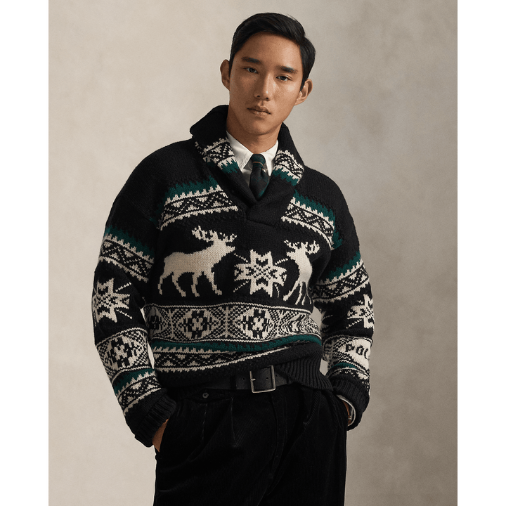 POLO RALPH LAUREN - Pull graphique Élan en laine mélangée Black combo - Lothaire