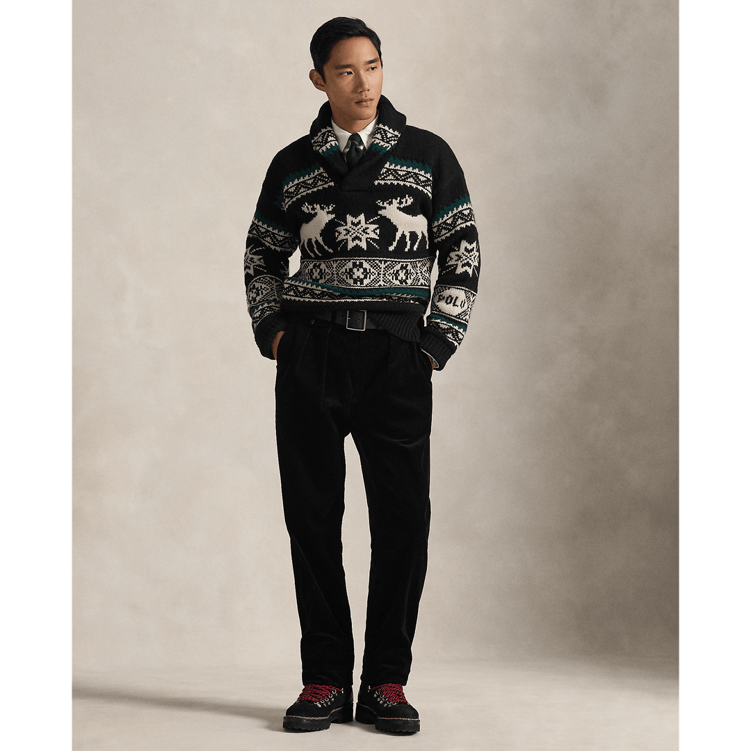 POLO RALPH LAUREN - Pull graphique Élan en laine mélangée Black combo - Lothaire