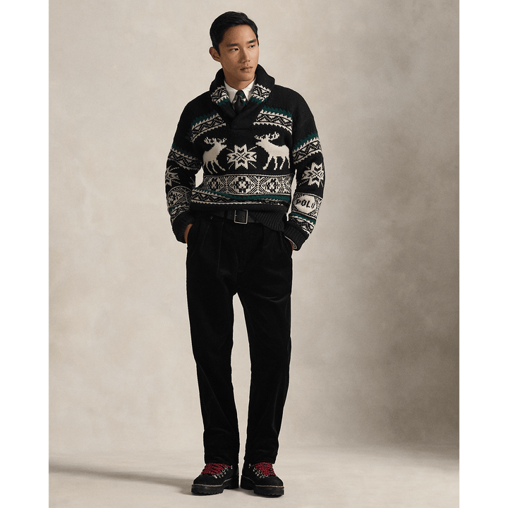 POLO RALPH LAUREN - Pull graphique Élan en laine mélangée Black combo - Lothaire