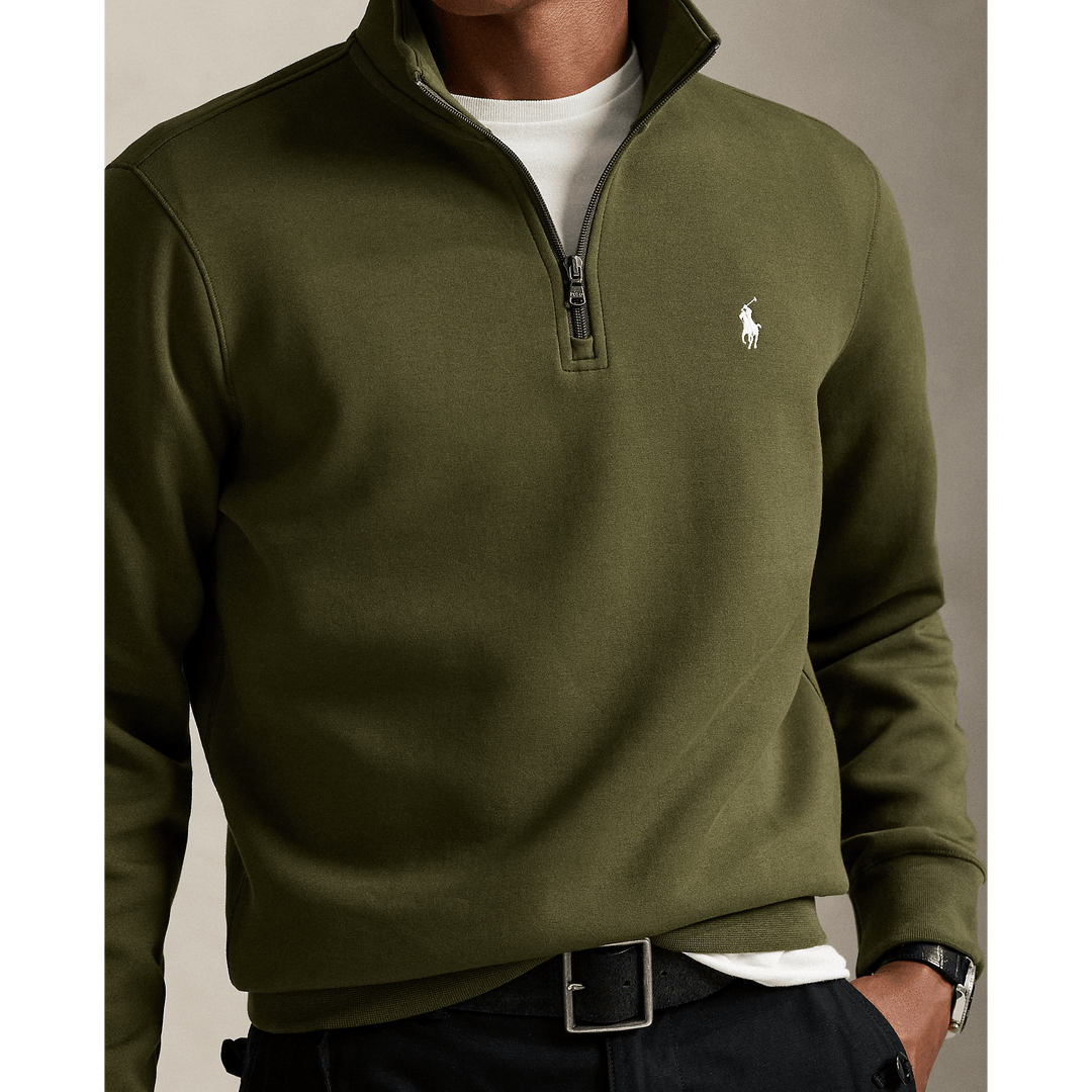 POLO RALPH LAUREN - Pull quart de zip en maille double Olive compagnie - Lothaire
