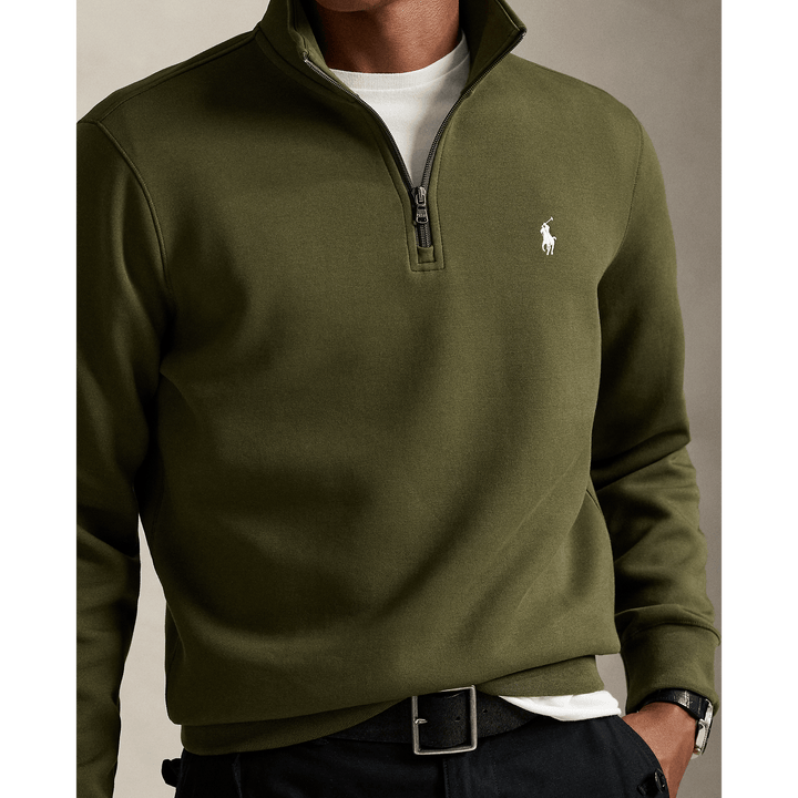 POLO RALPH LAUREN - Pull quart de zip en maille double Olive compagnie - Lothaire