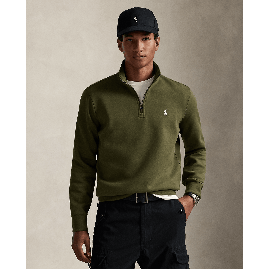 POLO RALPH LAUREN - Pull quart de zip en maille double Olive compagnie - Lothaire