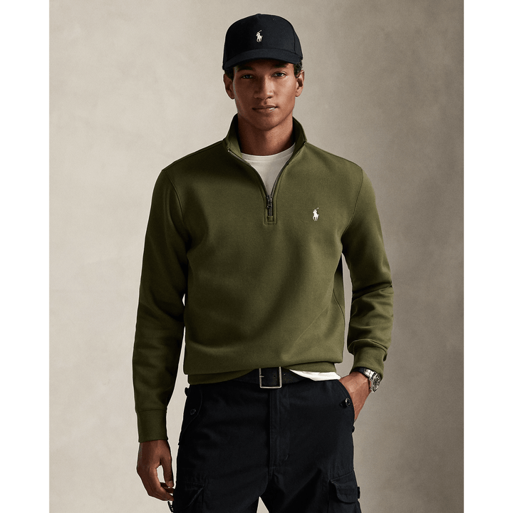 POLO RALPH LAUREN - Pull quart de zip en maille double Olive compagnie - Lothaire
