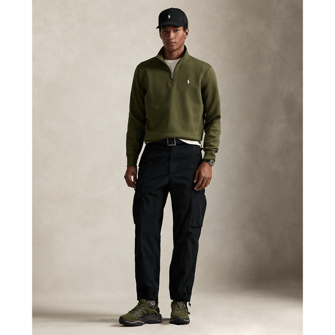 POLO RALPH LAUREN - Pull quart de zip en maille double Olive compagnie - Lothaire