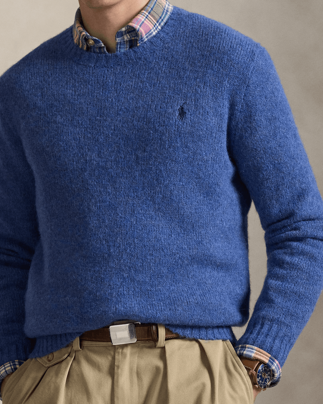 POLO RALPH LAUREN - Pull texturé à col rond Bleu chiné - Lothaire