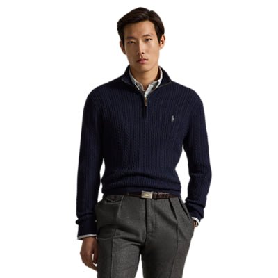 POLO RALPH LAUREN - Pull Torsadé en Coton à Col Cheminée Bleu Marine - Lothaire