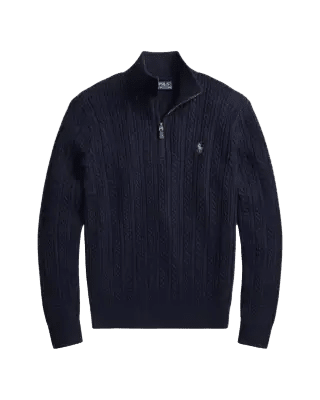 POLO RALPH LAUREN - Pull Torsadé en Coton à Col Cheminée Bleu Marine - Lothaire