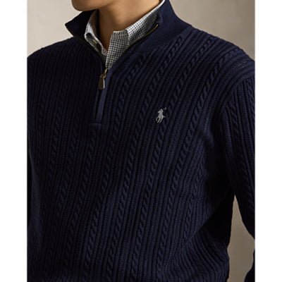 POLO RALPH LAUREN - Pull Torsadé en Coton à Col Cheminée Bleu Marine - Lothaire