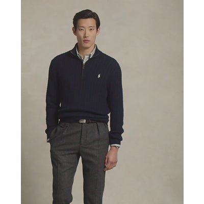 POLO RALPH LAUREN - Pull Torsadé en Coton à Col Cheminée Bleu Marine - Lothaire