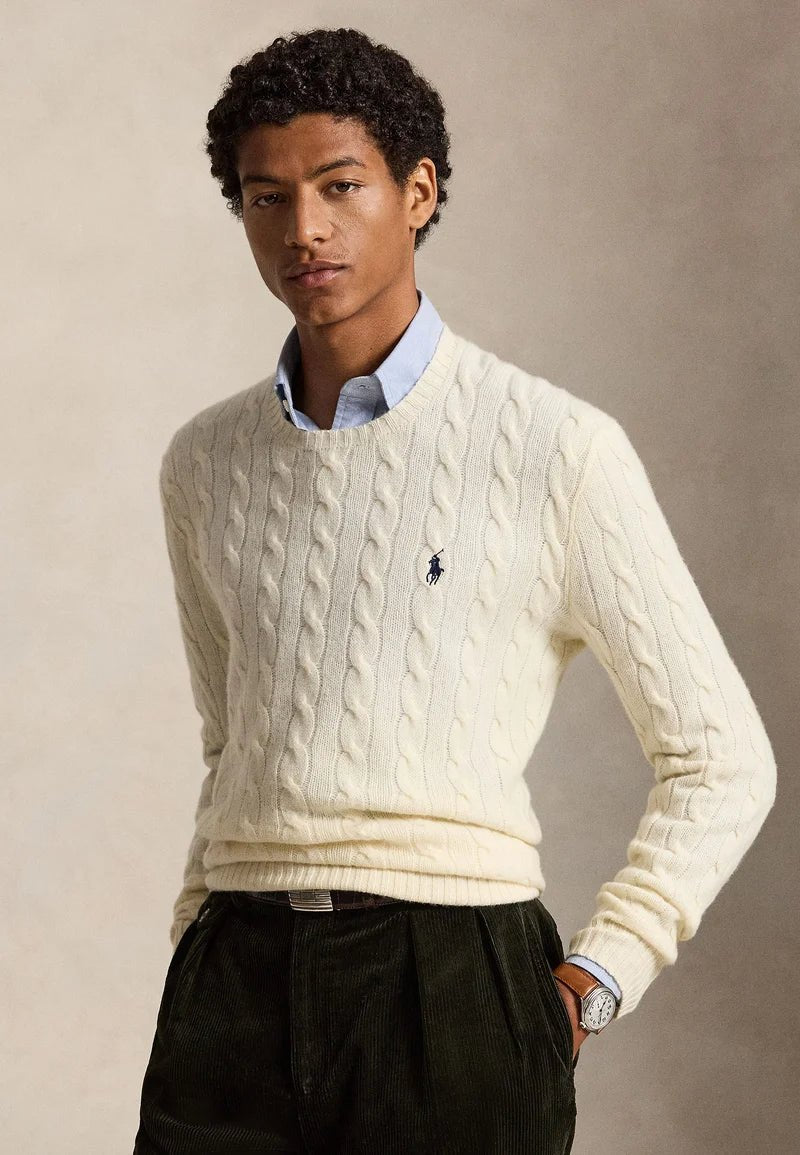 POLO RALPH LAUREN - Pull torsadé en laine et cachemire Crème - Lothaire