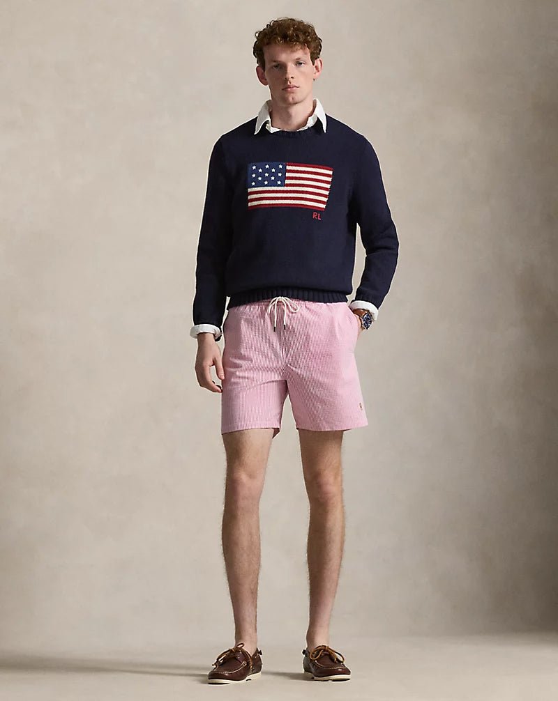 POLO RALPH LAUREN - Short de bain Traveller 14,5 cm à Rayures Resort Rose / Blanc - Lothaire