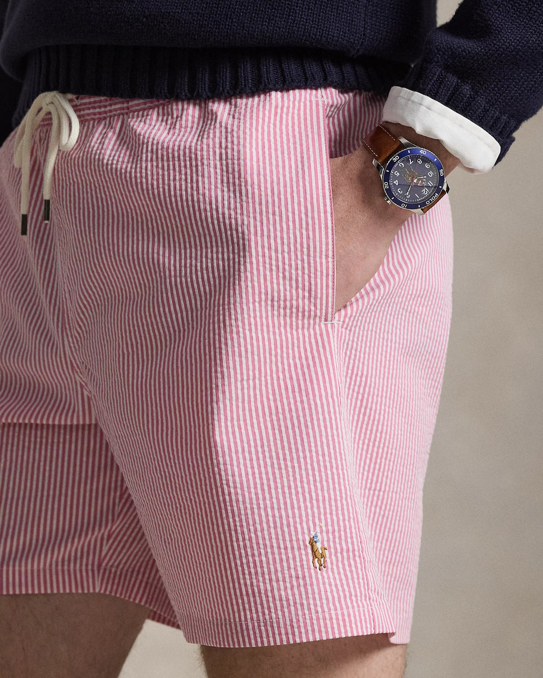 POLO RALPH LAUREN - Short de bain Traveller 14,5 cm à Rayures Resort Rose / Blanc - Lothaire