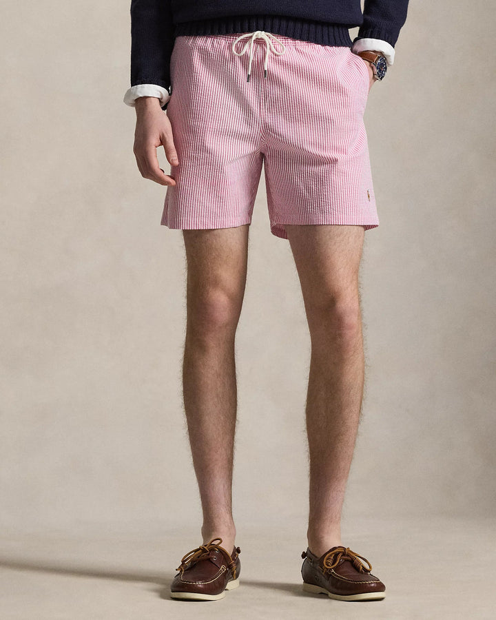 POLO RALPH LAUREN - Short de bain Traveller 14,5 cm à Rayures Resort Rose / Blanc - Lothaire