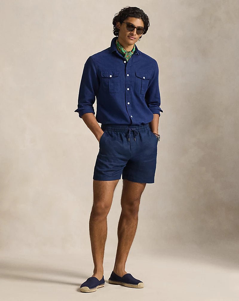 POLO RALPH LAUREN - Short Polo prepster en lin 15 cm Marine Newport - Lothaire