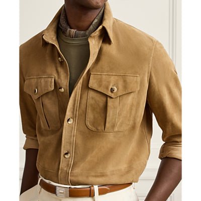 POLO RALPH LAUREN - Surchemise Barron Lux en Daim d'Agneau Marron Camel Foncé - Lothaire