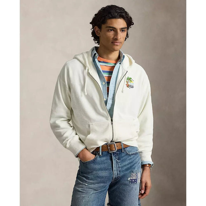 POLO RALPH LAUREN - Sweat à capuche brodé en éponge coupe décontractée Blanc cassé - Lothaire