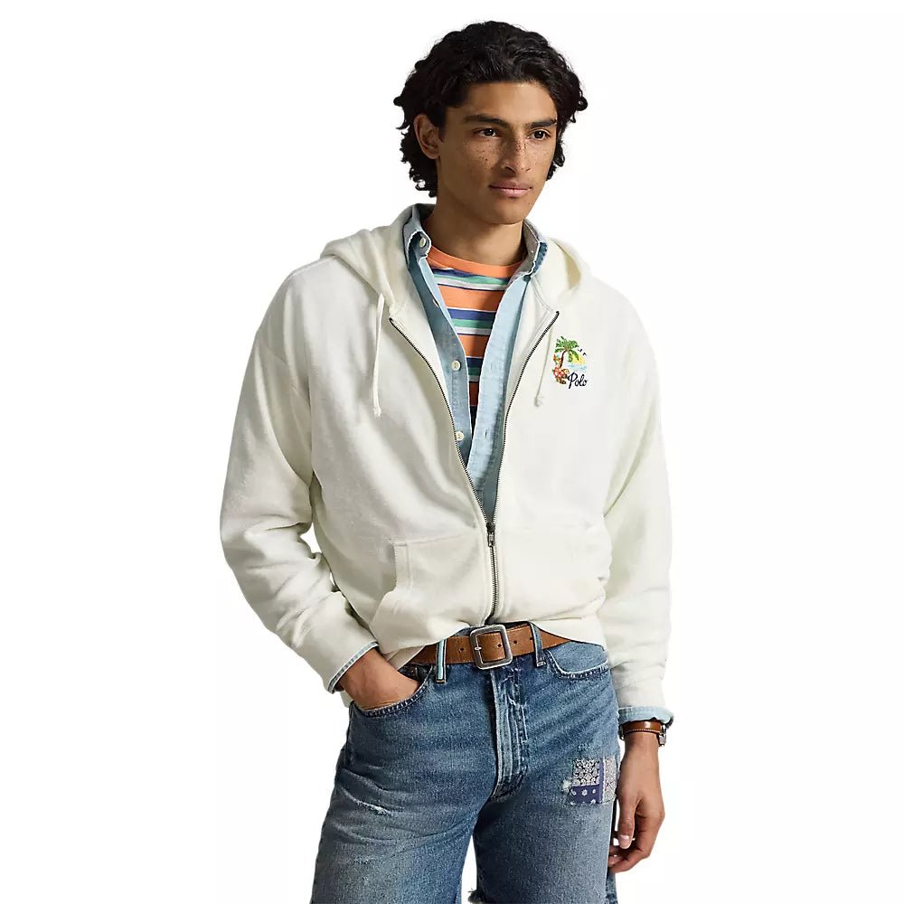 POLO RALPH LAUREN - Sweat à capuche brodé en éponge coupe décontractée Blanc cassé - Lothaire