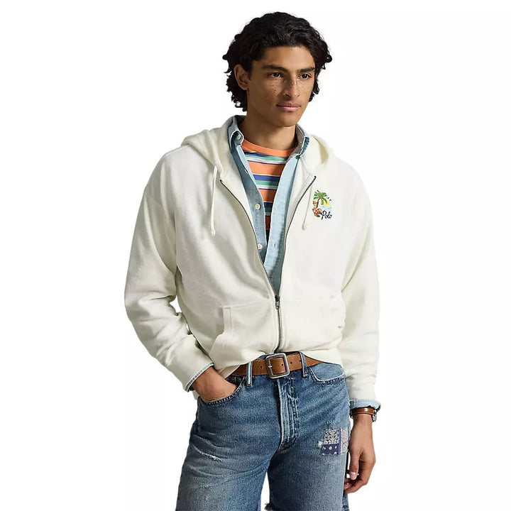 POLO RALPH LAUREN - Sweat à capuche brodé en éponge coupe décontractée Blanc cassé - Lothaire
