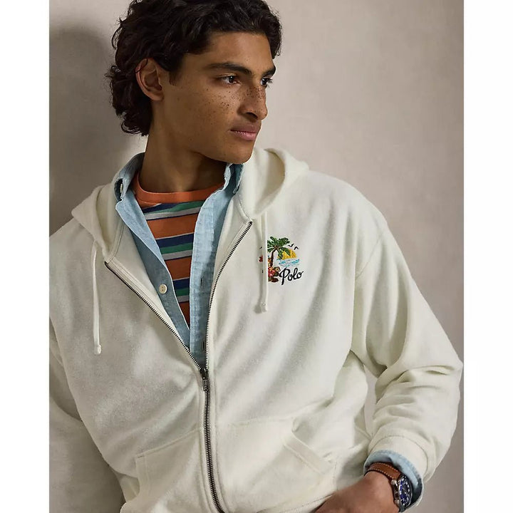 POLO RALPH LAUREN - Sweat à capuche brodé en éponge coupe décontractée Blanc cassé - Lothaire