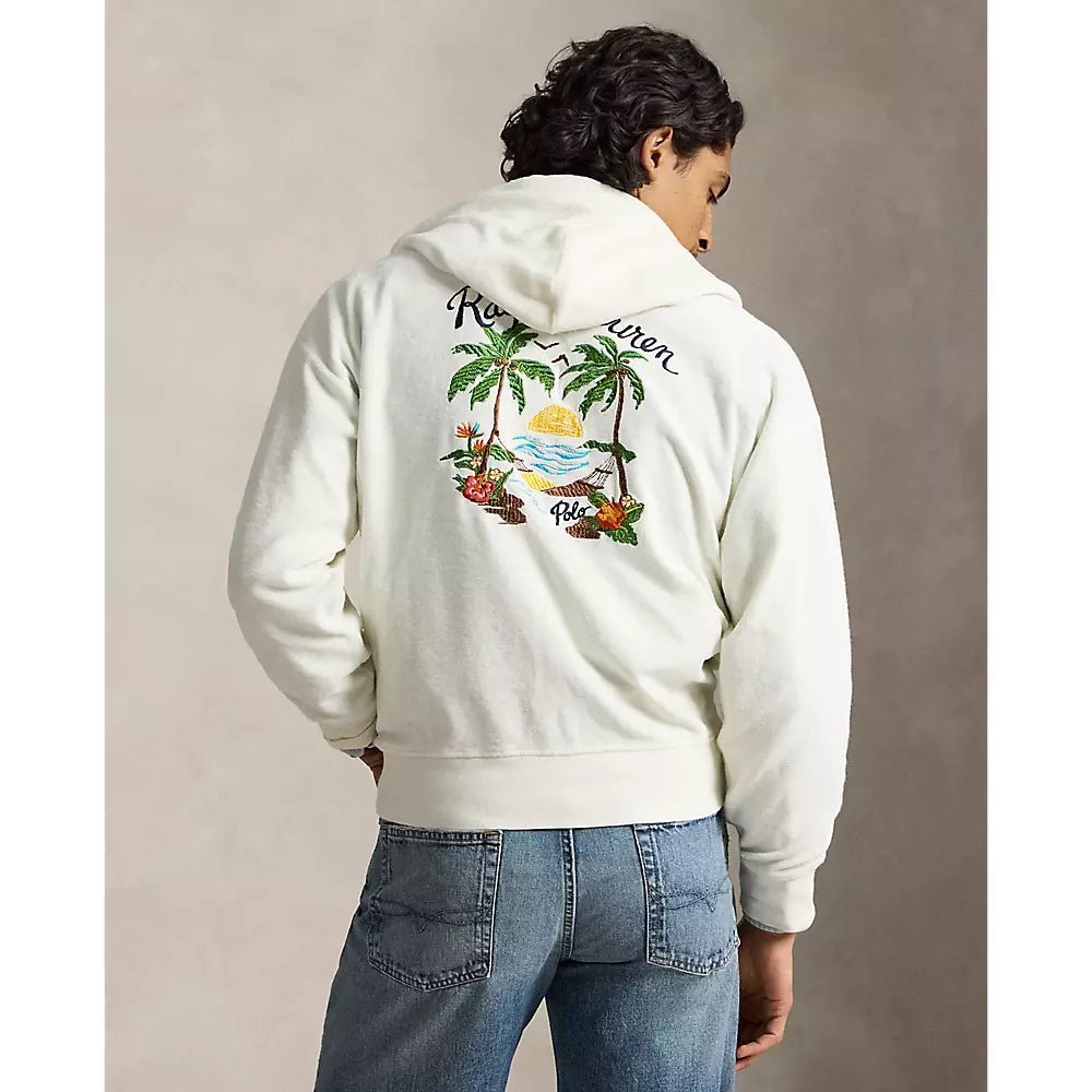 POLO RALPH LAUREN - Sweat à capuche brodé en éponge coupe décontractée Blanc cassé - Lothaire