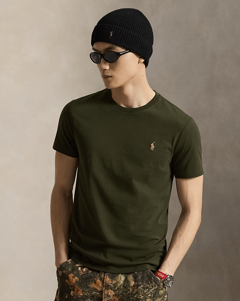 POLO RALPH LAUREN - T-shirt col rond en jersey Custom Slim Fit Vert olive - Lothaire
