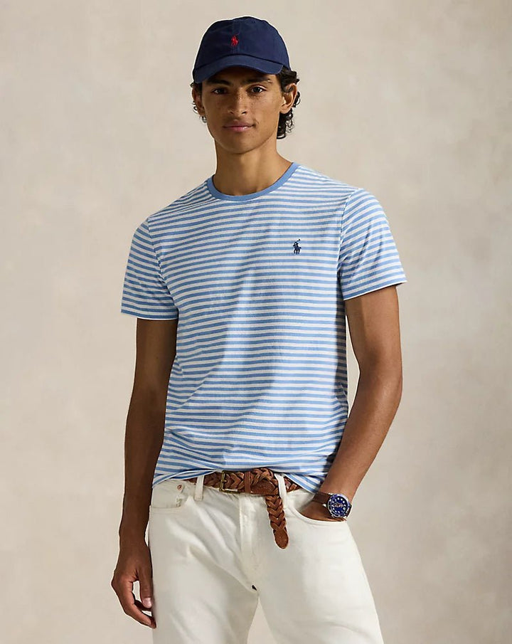 POLO RALPH LAUREN - T-shirt rayé en jersey Custom Slim Fit Bleu Bristol / Blanc - Lothaire