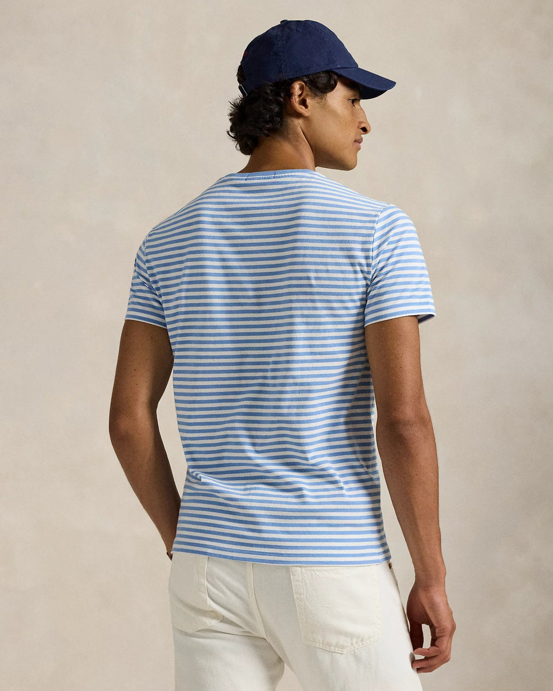 POLO RALPH LAUREN - T-shirt rayé en jersey Custom Slim Fit Bleu Bristol / Blanc - Lothaire