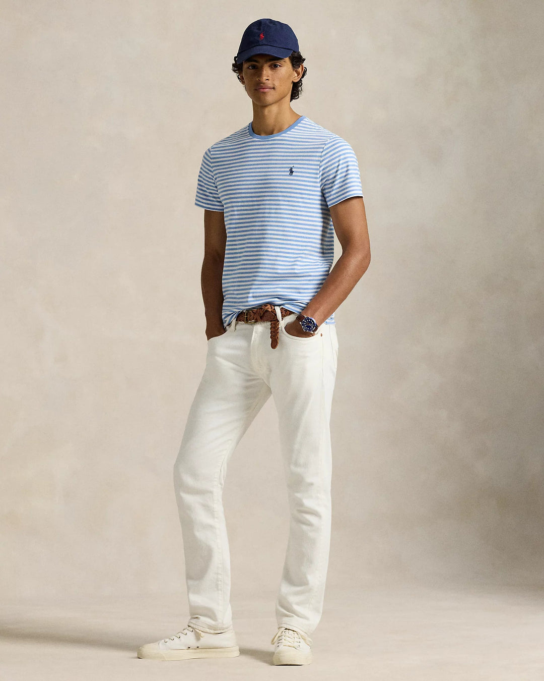 POLO RALPH LAUREN - T-shirt rayé en jersey Custom Slim Fit Bleu Bristol / Blanc - Lothaire