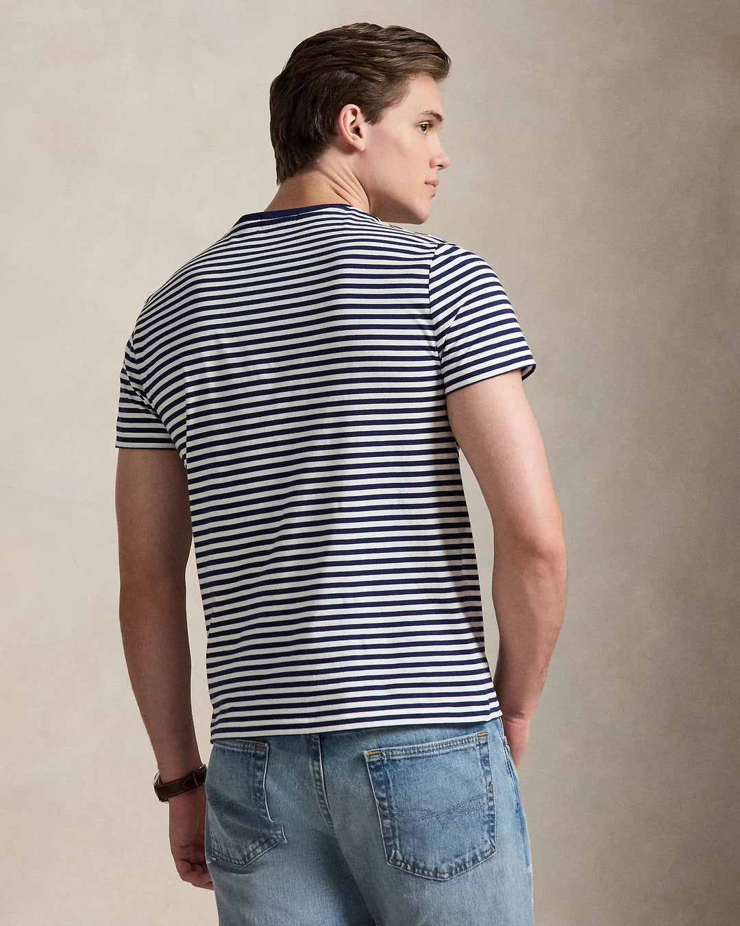 POLO RALPH LAUREN - T-shirt rayé en jersey Custom Slim Fit Marine Newport / Blanc - Lothaire