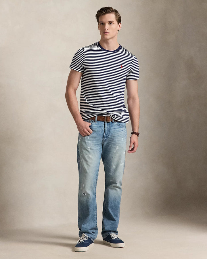 POLO RALPH LAUREN - T-shirt rayé en jersey Custom Slim Fit Marine Newport / Blanc - Lothaire