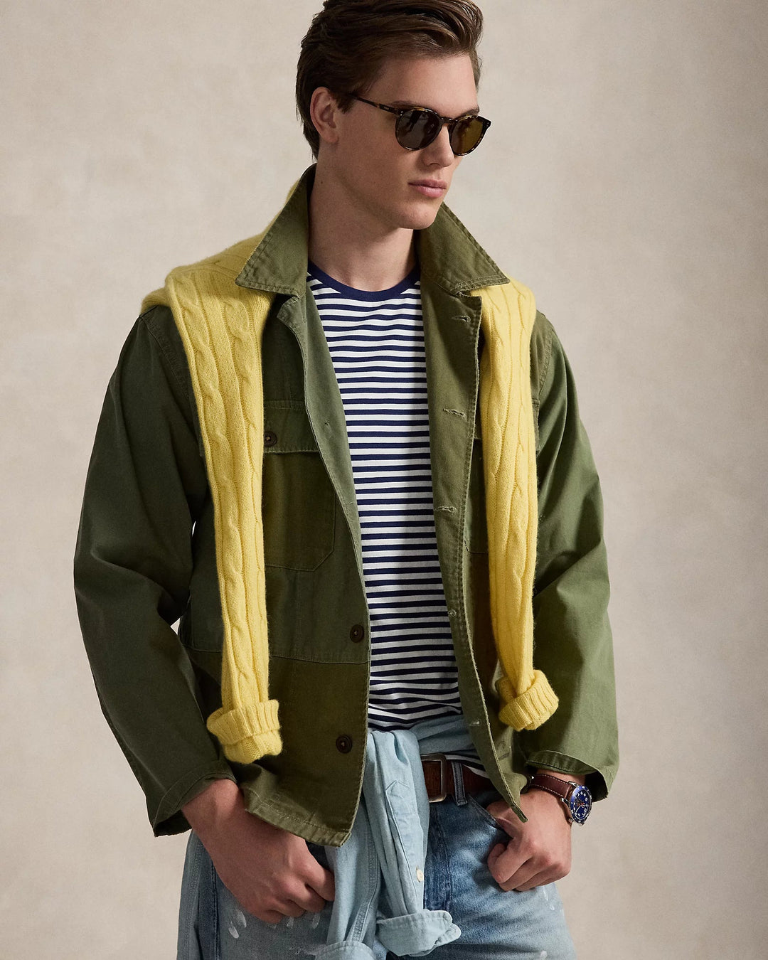 POLO RALPH LAUREN - T-shirt rayé en jersey Custom Slim Fit Marine Newport / Blanc - Lothaire