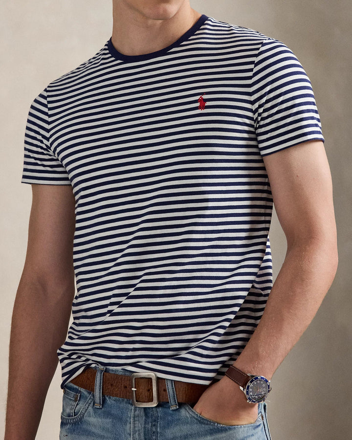 POLO RALPH LAUREN - T-shirt rayé en jersey Custom Slim Fit Marine Newport / Blanc - Lothaire