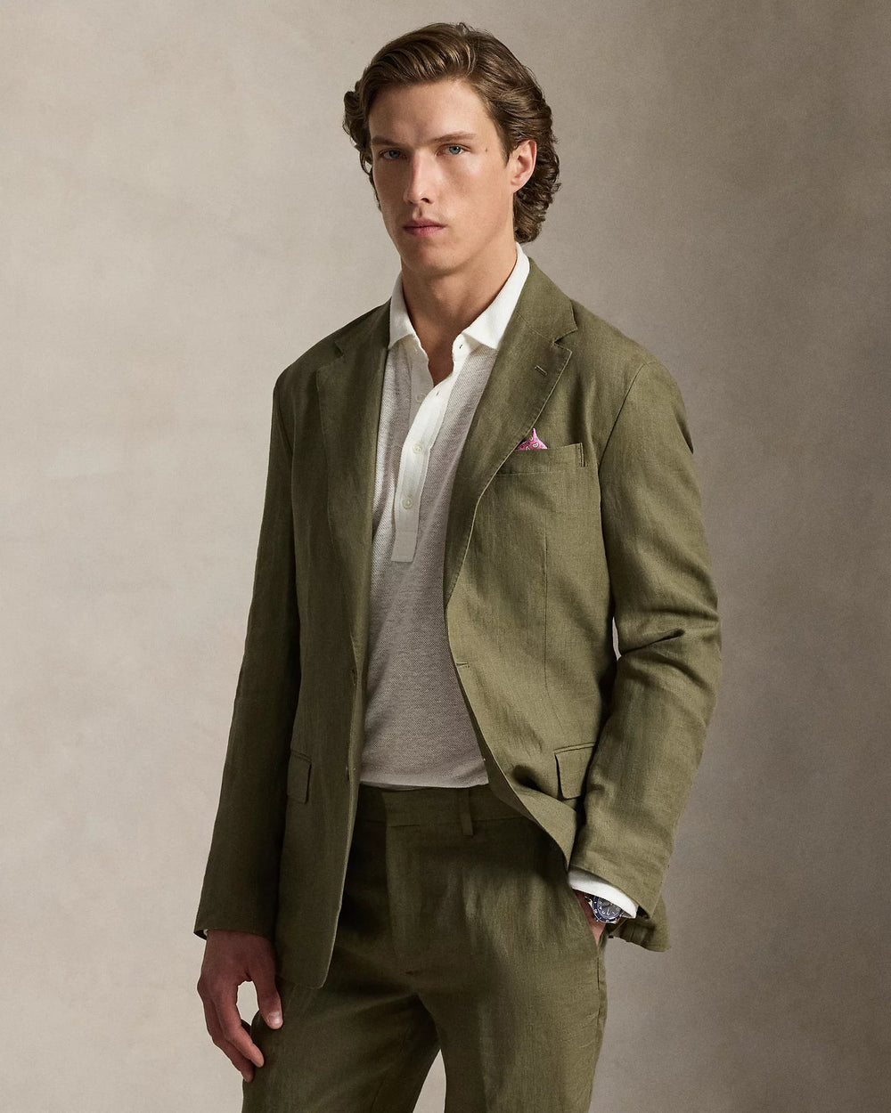 POLO RALPH LAUREN - Veste costume Polo Soft Modern Fit lin Vert Olive - Lothaire