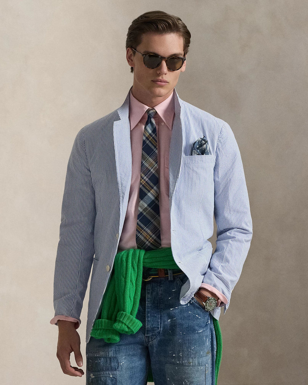 POLO RALPH LAUREN - Veste Polo Soft Modern Fit en seersucker Bleu vif et Blanc - Lothaire