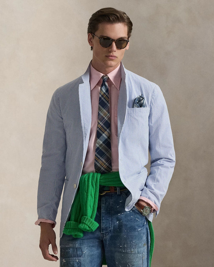 POLO RALPH LAUREN - Veste Polo Soft Modern Fit en seersucker Bleu vif et Blanc - Lothaire