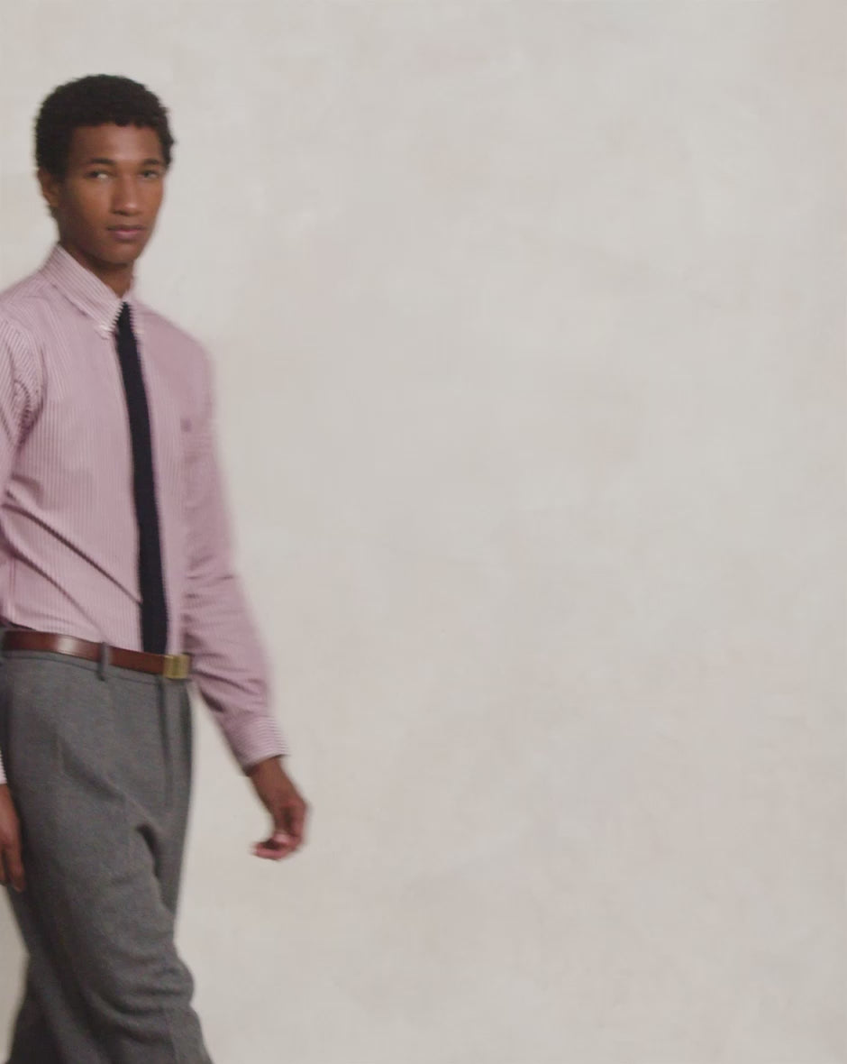 POLO RALPH LAUREN - Chemise rayée Custom Fit en popeline de coton stretch Lie-de-vin / Blanc