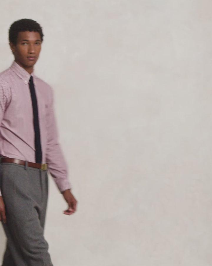 POLO RALPH LAUREN - Chemise rayée Custom Fit en popeline de coton stretch Lie-de-vin / Blanc