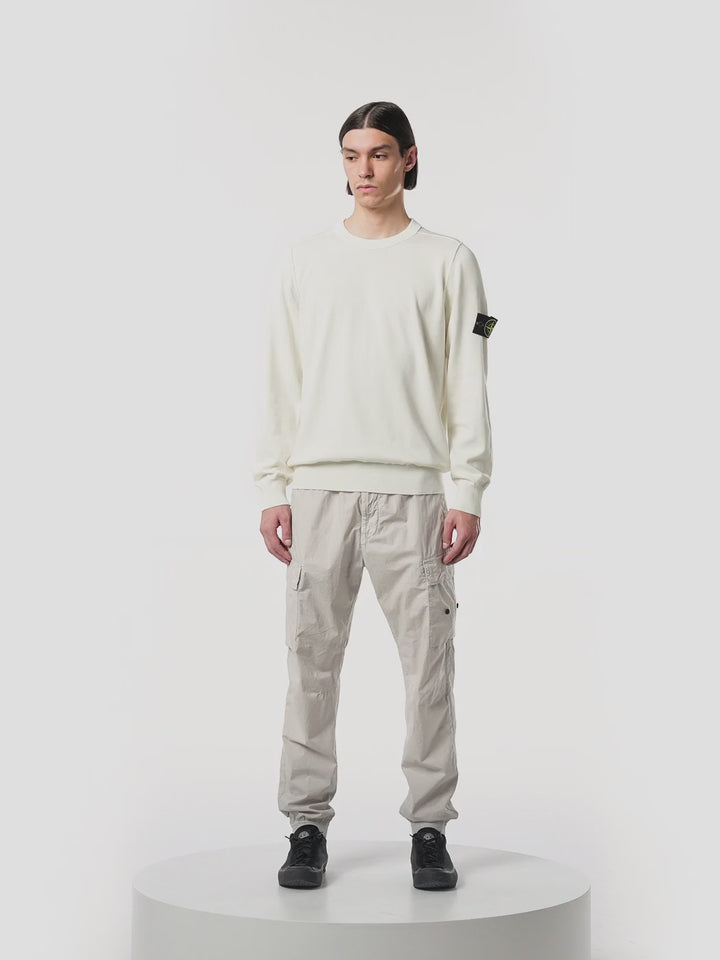 STONE ISLAND - Pull à col rond avec coutures roulées Ivoire