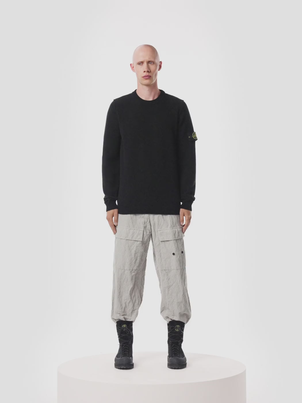 STONE ISLAND - Pull Col Rond en Laine d'Agneau Noir