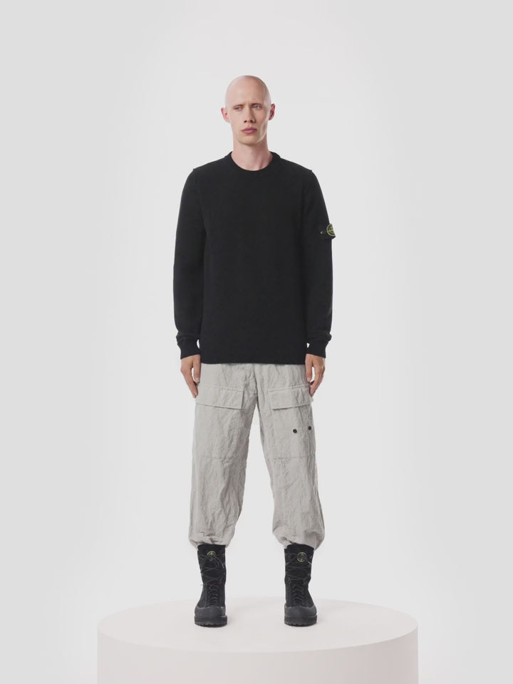 STONE ISLAND - Pull Col Rond en Laine d'Agneau Noir