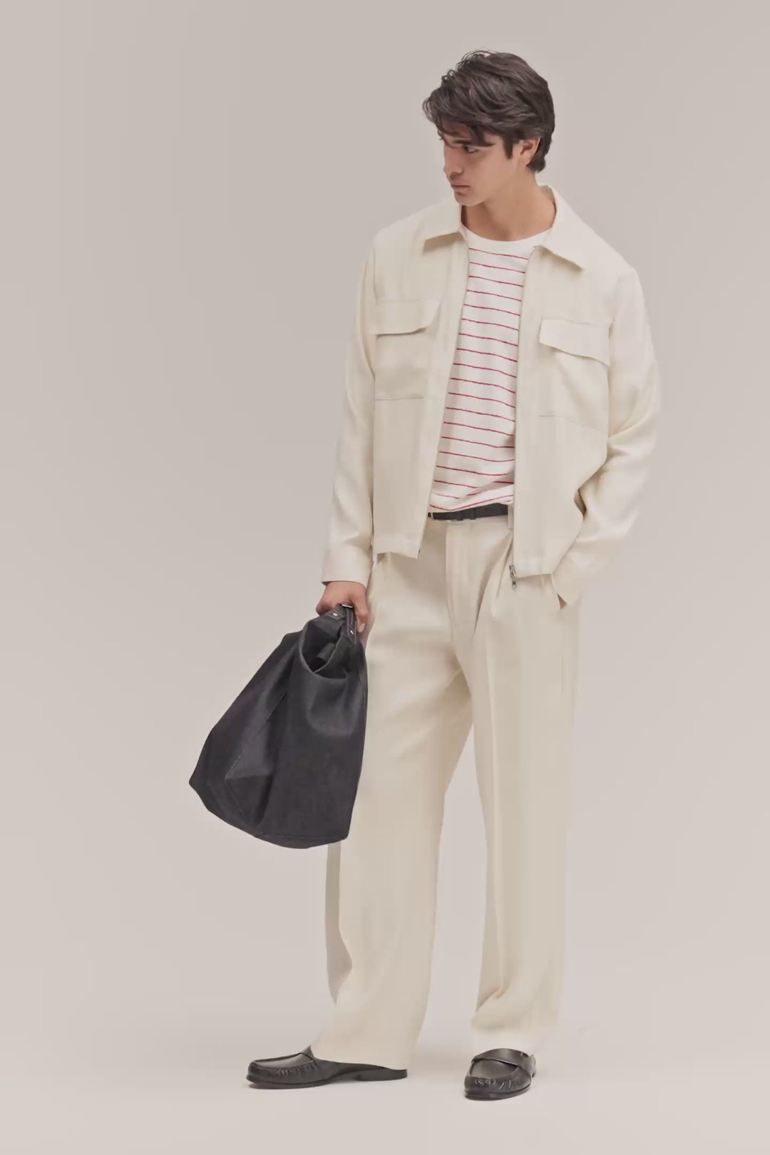 NN. 07 - Kay Pantalon en lin mélangé à coupe décontractée Ivoire