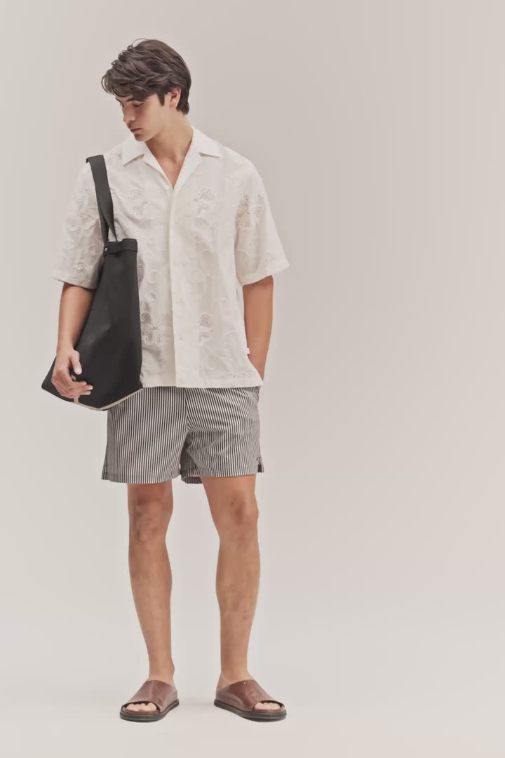 NN. 07 - Short de Bain Holiday Rayé Bleu Marine