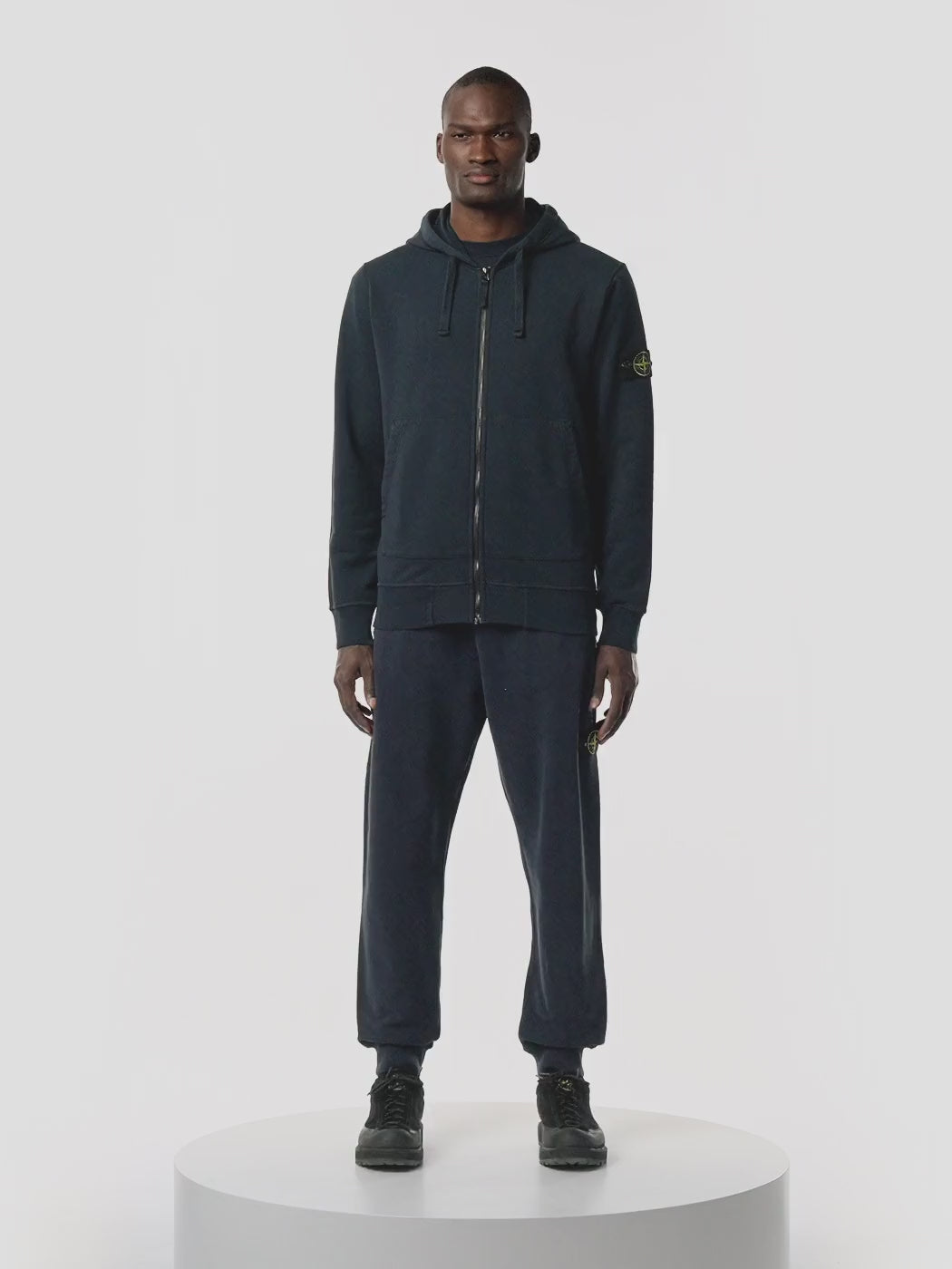 STONE ISLAND - Sweatshirts à capuche zippé coupe classique avec poches Bleu marine
