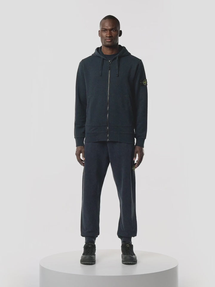 STONE ISLAND - Sweatshirts à capuche zippé coupe classique avec poches Bleu marine