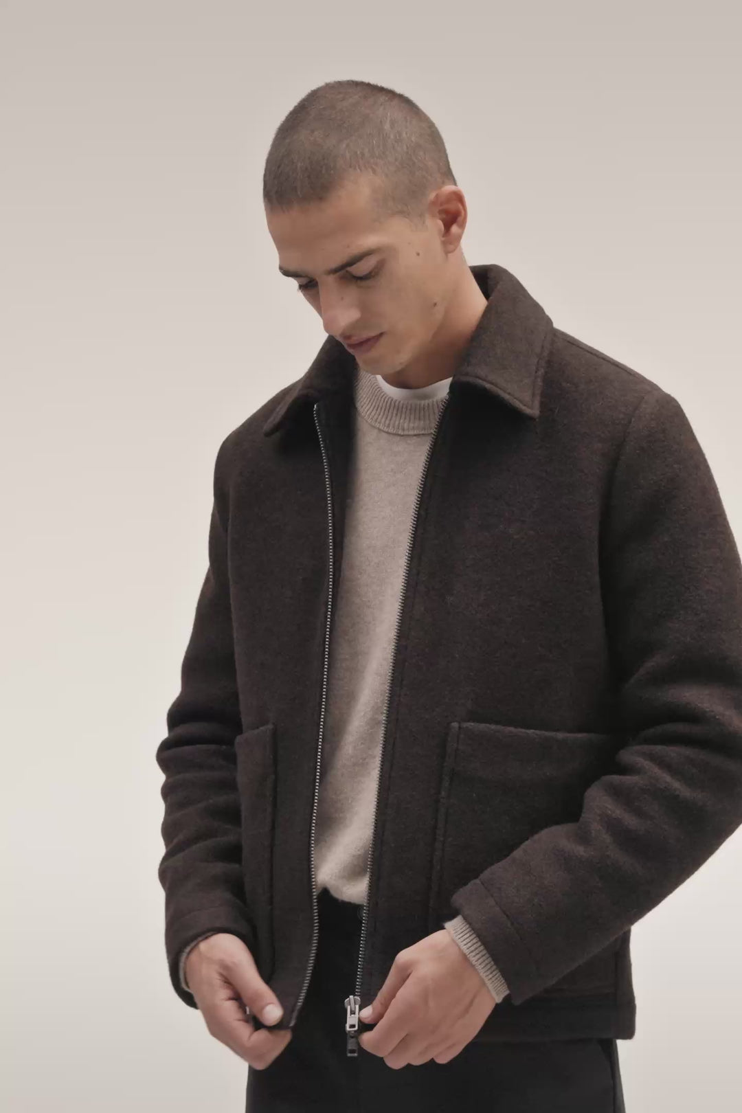 NN.07 - Veste Gael zippée en laine à carreaux Marron foncé