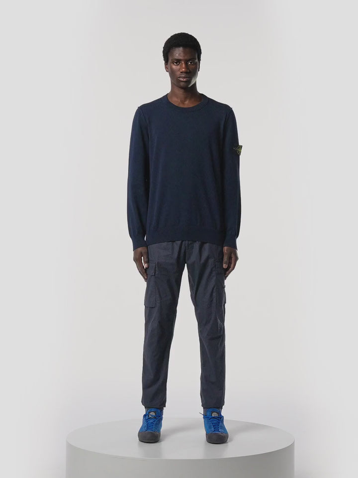 STONE ISLAND - Crewneck jumper with rolled edge seams Marine