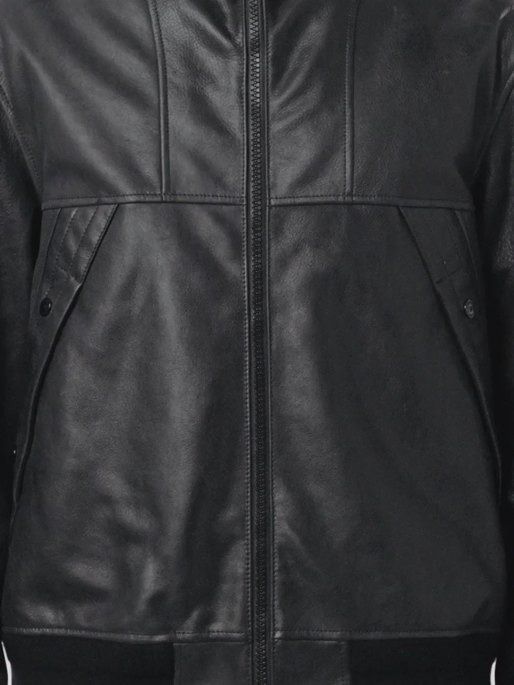 STONE ISLAND - Veste en cuir à capuche noir