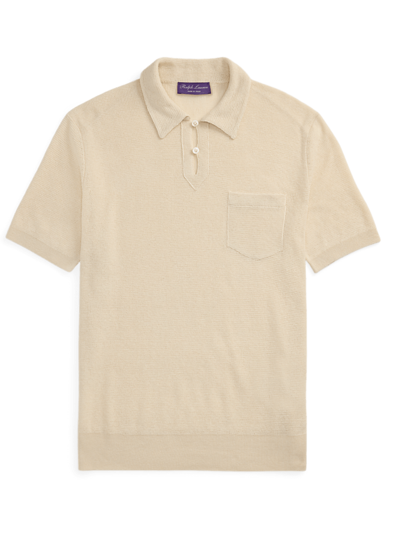 PURPLE LABEL - RALPH LAUREN - Pull texturé col polo soie et lin Beige - Lothaire